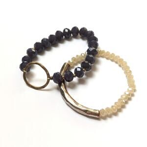 Glass Faceted Sparkly Beads with Hammered Metal Accent Element Stretch Bracelets